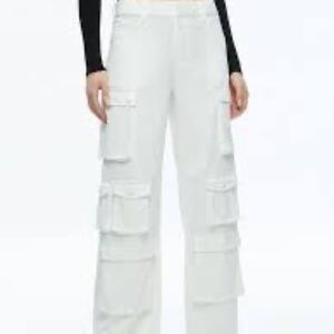 Alice + Olivia Olympia Women's Mid Rise White Baggy Cargo Pants Sz 4